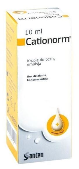 Biało-żółte opakowanie z falą na dnie w kolorze szaro-niebieskim. Nad nią biała kropla na żółtym okrągłym tle z znakiem plus w środku niej.